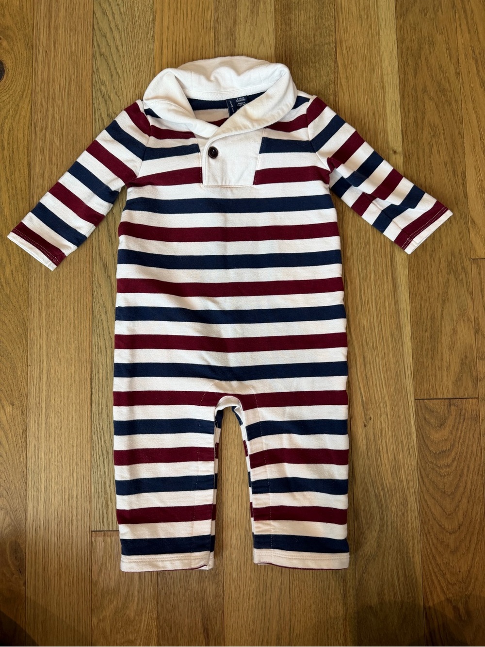 Janie and Jack Red, Navy & White Striped Cotton Footie 6-12 Months